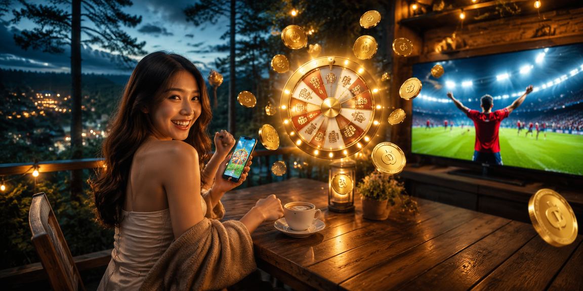Không khí giải trí ban đêm tại Đà Lạt với màn hình xổ số và ly cà phê đặc trưng của vùng cao nguyên