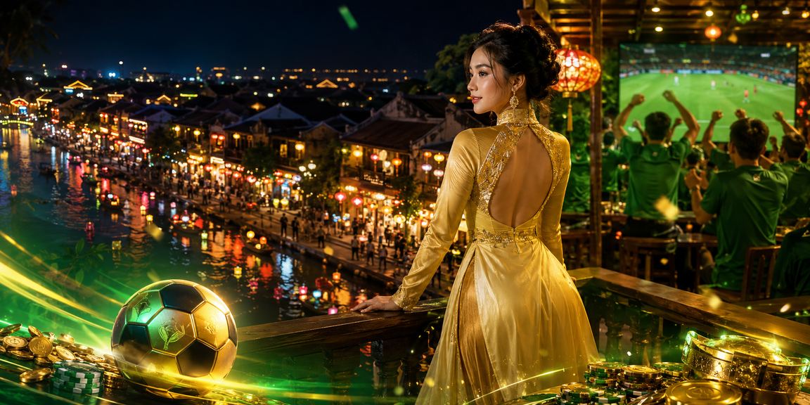 Người phụ nữ mặc áo dài tại Hội An kiểm tra ưu đãi VIP và giải thưởng trên điện thoại